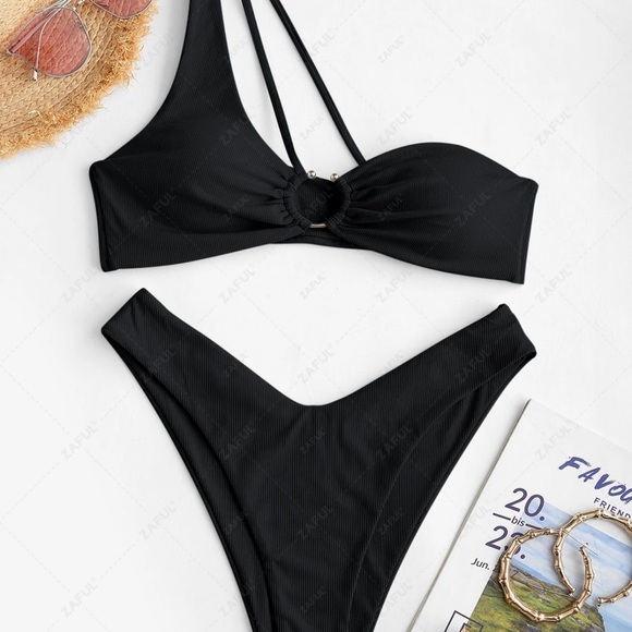 Zaful black Biko set swimsuit ribbed - Picture 2 of 12